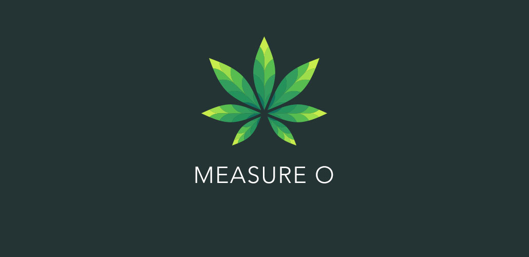 An image featuring a cannabis plant graphic accompanied by the words 'Measure O,' representing the regulation of cannabis cultivation and sales in Ventura County.