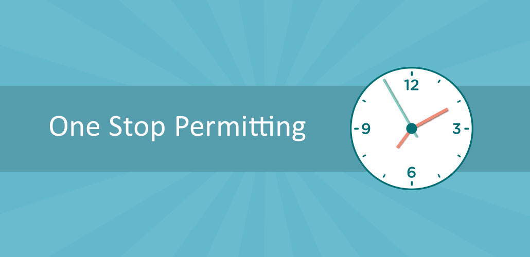 An image featuring a clock with the words 'One Stop Permitting' emphasizing the efficiency and time-saving aspect of the permitting process.
