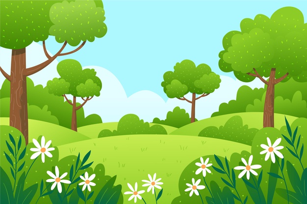 Decorative image: Meadow with trees and flowers.